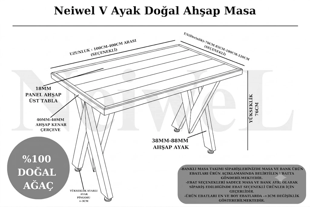 Neiwel Asur Doğal Ahşap Çalışma Masası