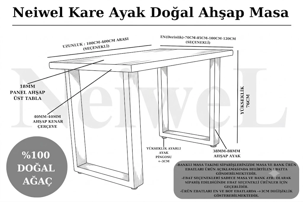 Neiwel Owen Doğal Ahşap Çalışma Masası