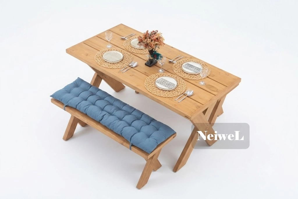 Neiwel Garden Aksa Doğal Ahşap Banklı Bahçe Masa Takımı