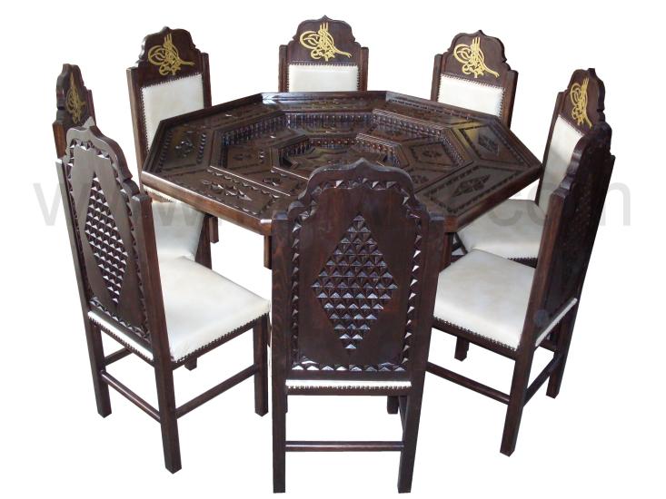 Ahşap El Oymalı Osmanlı Yemek Masası Takımı