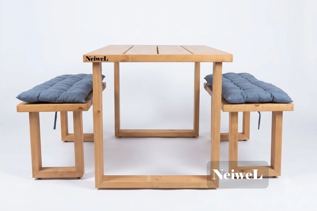 Neiwel Garden Avex Doğal Ahşap Banklı Bahçe Masa Takımı