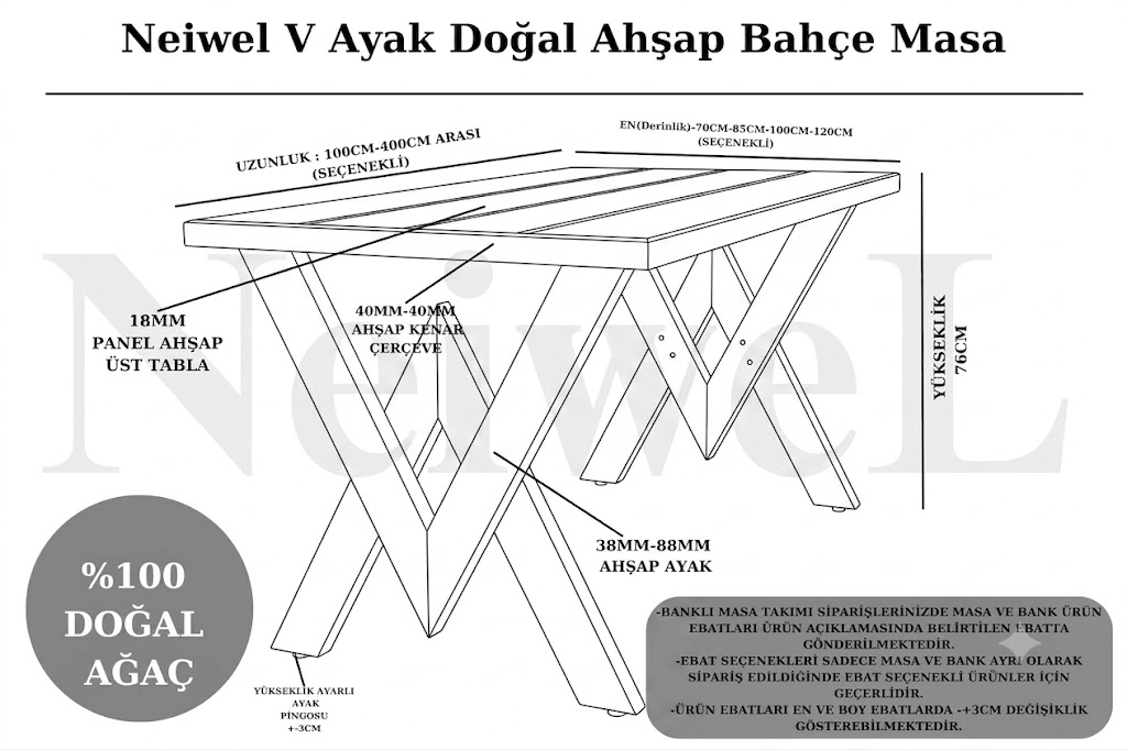 Neiwel Garden Venus Doğal Ahşap Bahçe Masa