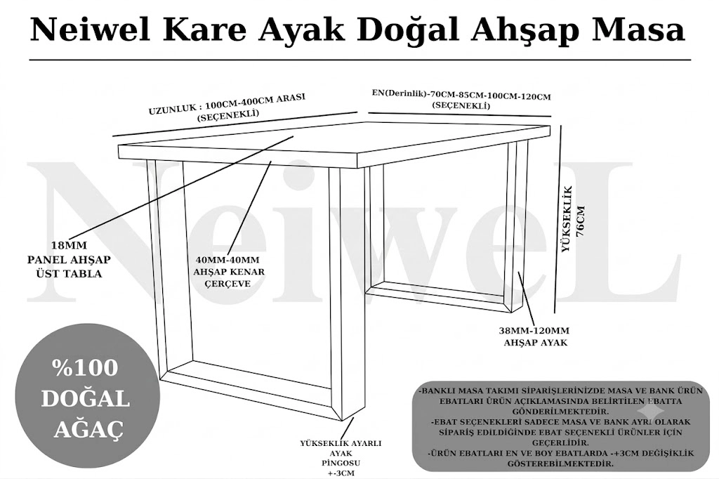 Neiwel Doer Doğal Ahşap Yemek Masası