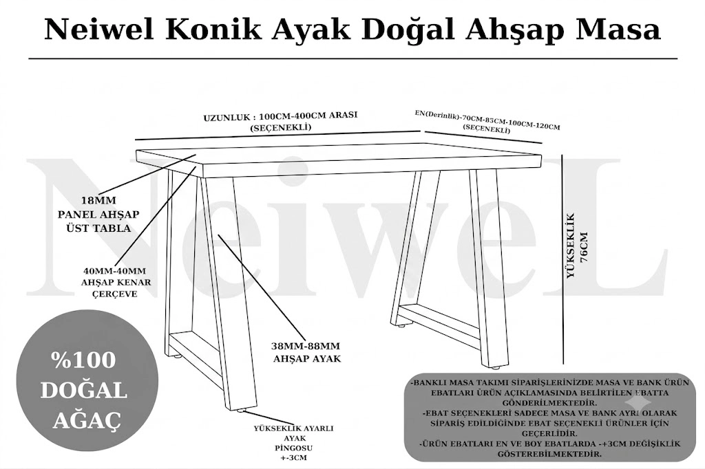 Neiwel Pena Doğal Ahşap Mutfak Masası